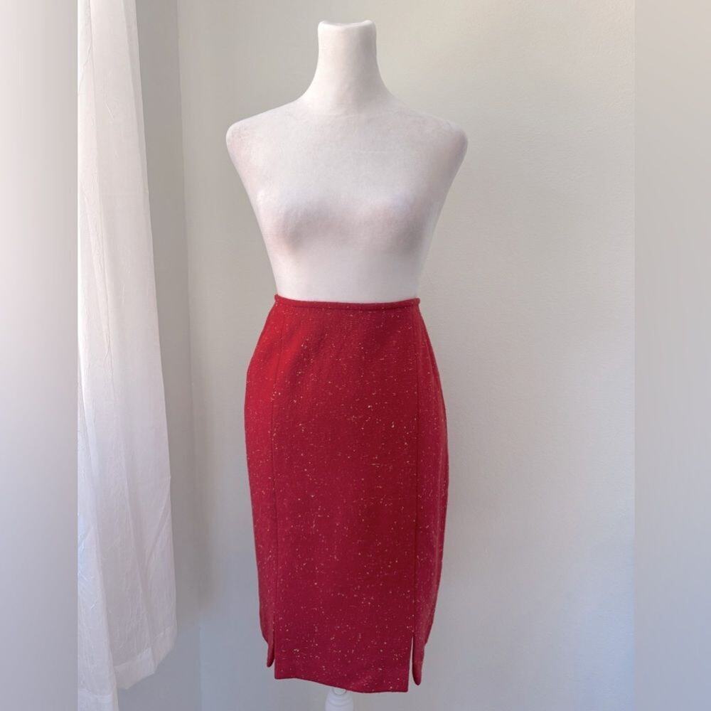 Vintage ‘90s Albert Nipon Red Wool Pencil Skirt - image 2